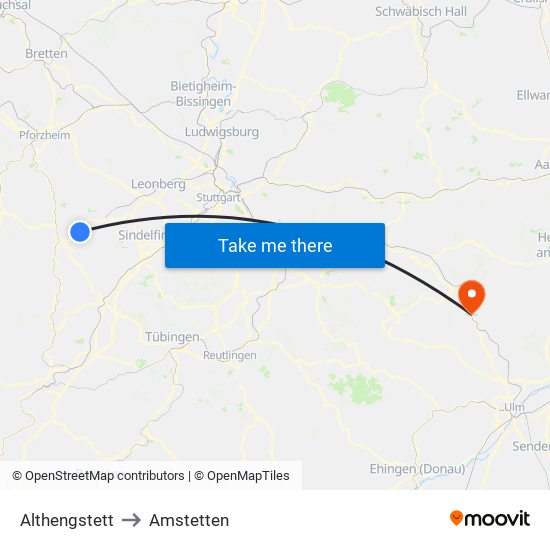 Althengstett to Amstetten map