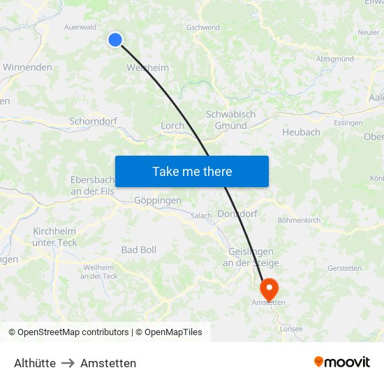 Althütte to Amstetten map