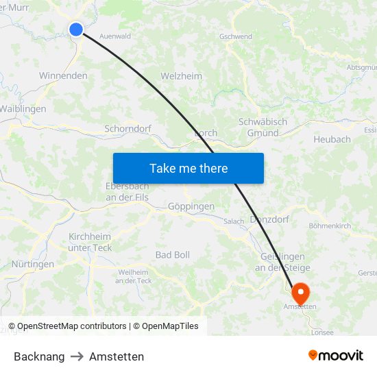 Backnang to Amstetten map