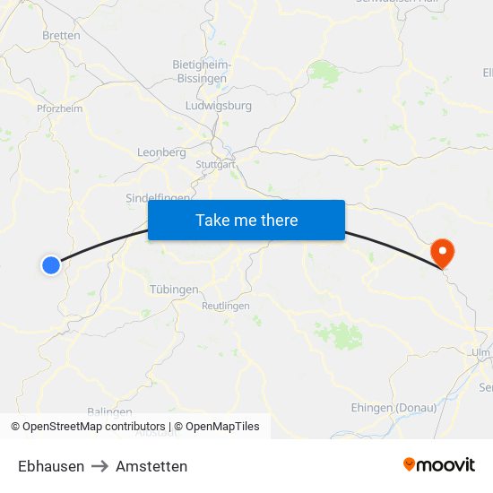 Ebhausen to Amstetten map