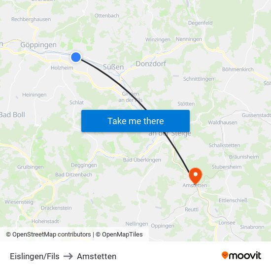 Eislingen/Fils to Amstetten map