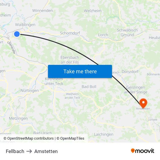 Fellbach to Amstetten map