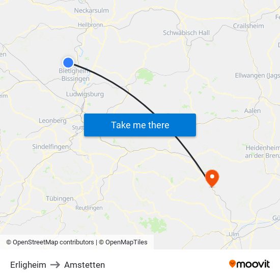 Erligheim to Amstetten map