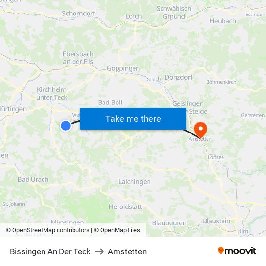 Bissingen An Der Teck to Amstetten map