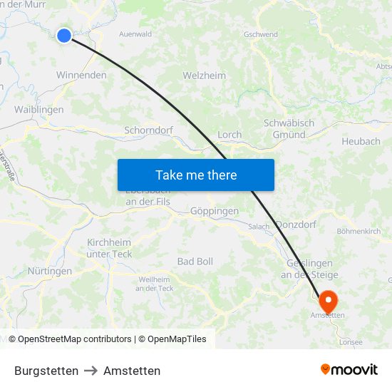 Burgstetten to Amstetten map