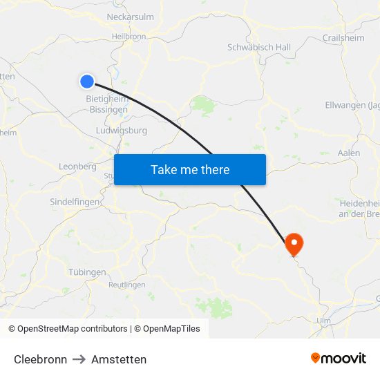 Cleebronn to Amstetten map