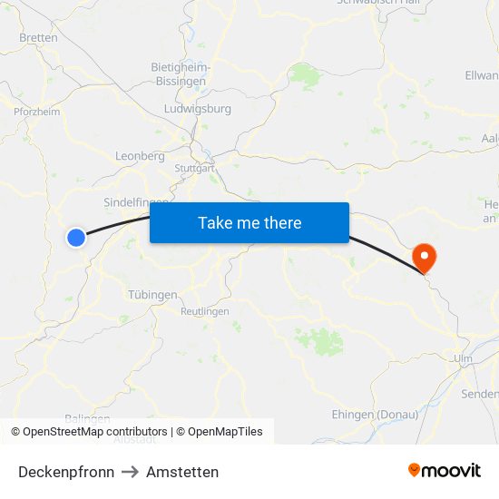 Deckenpfronn to Amstetten map