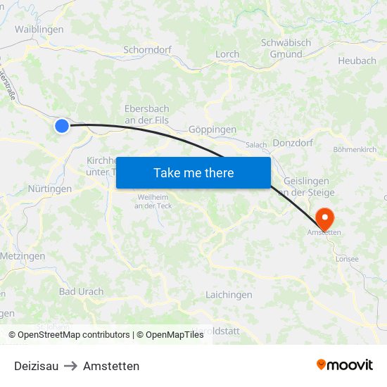 Deizisau to Amstetten map