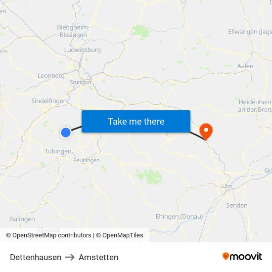 Dettenhausen to Amstetten map