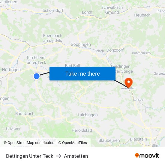 Dettingen Unter Teck to Amstetten map
