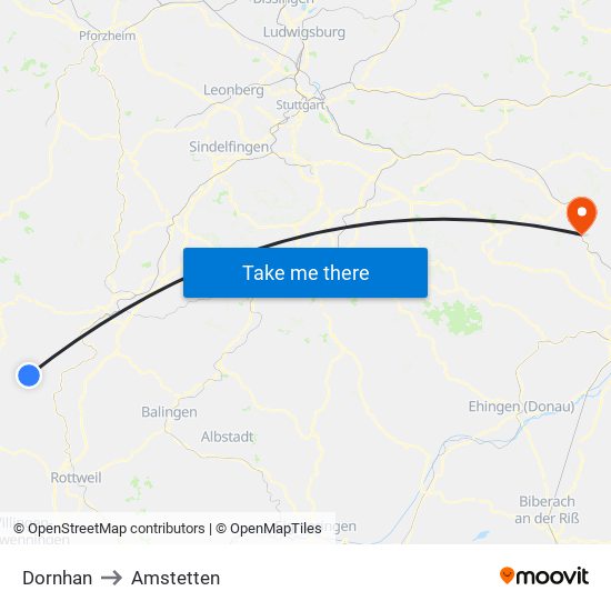 Dornhan to Amstetten map