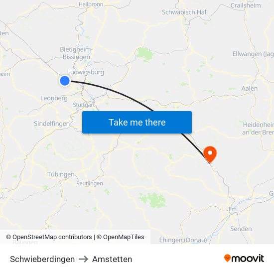 Schwieberdingen to Amstetten map