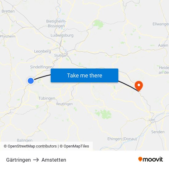 Gärtringen to Amstetten map