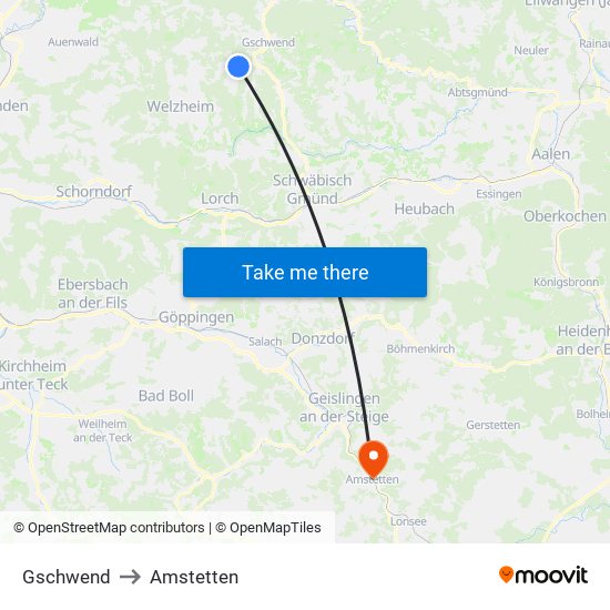 Gschwend to Amstetten map