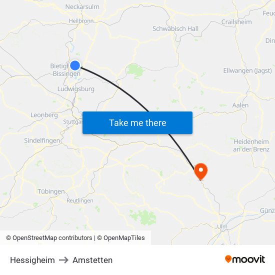 Hessigheim to Amstetten map