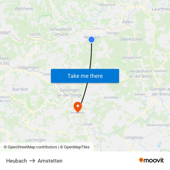 Heubach to Amstetten map
