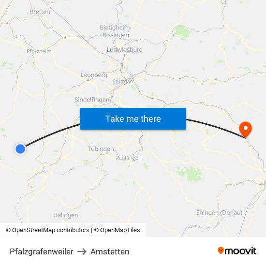 Pfalzgrafenweiler to Amstetten map