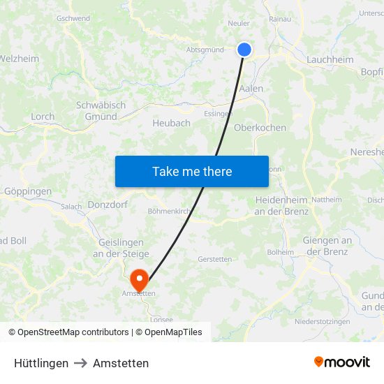 Hüttlingen to Amstetten map