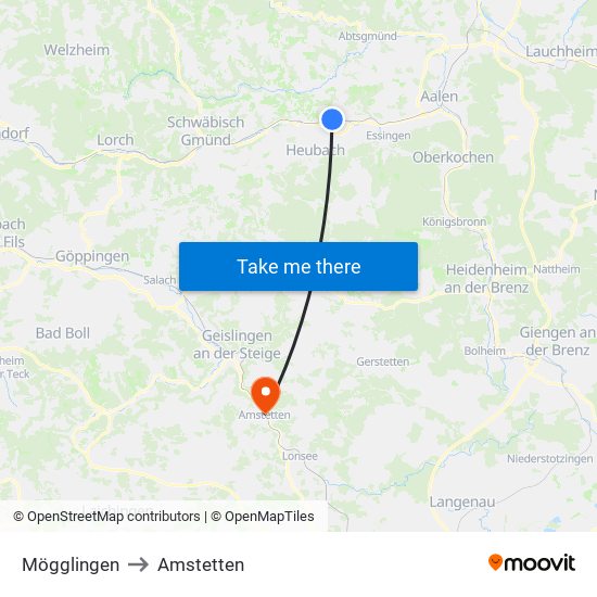 Mögglingen to Amstetten map