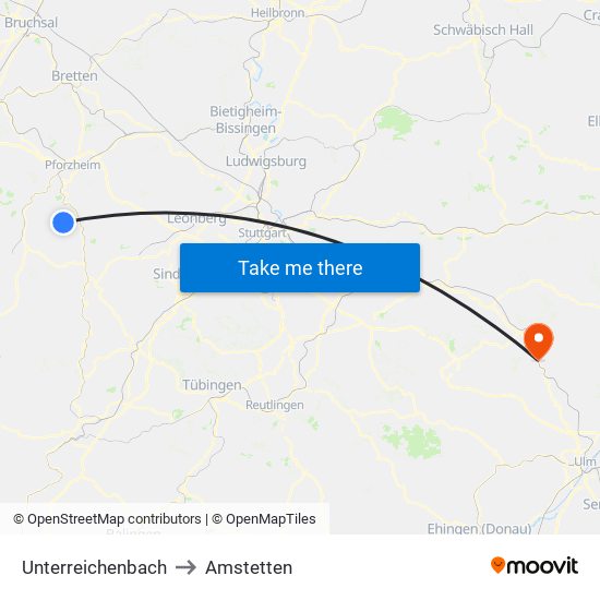 Unterreichenbach to Amstetten map