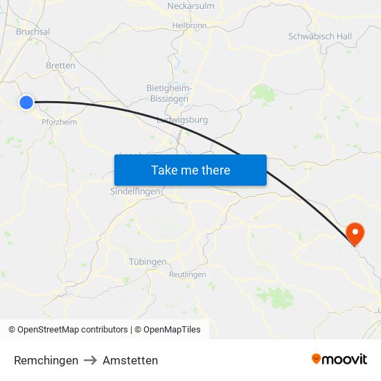 Remchingen to Amstetten map