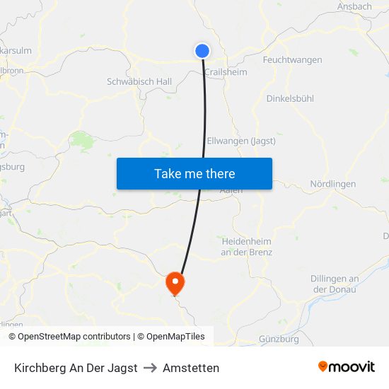 Kirchberg An Der Jagst to Amstetten map