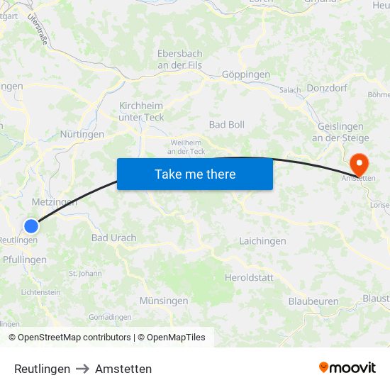 Reutlingen to Amstetten map