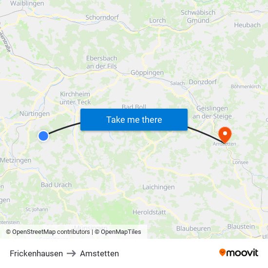 Frickenhausen to Amstetten map