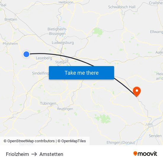 Friolzheim to Amstetten map