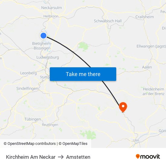 Kirchheim Am Neckar to Amstetten map