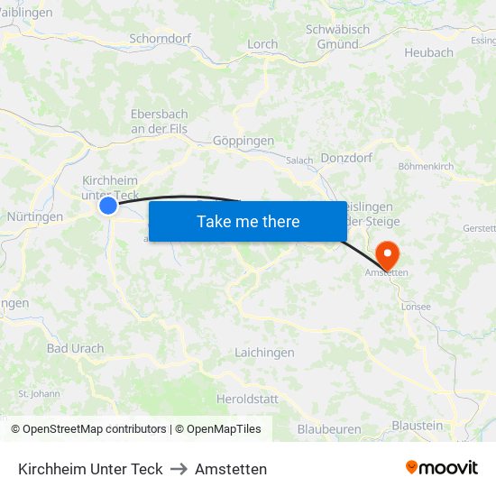 Kirchheim Unter Teck to Amstetten map