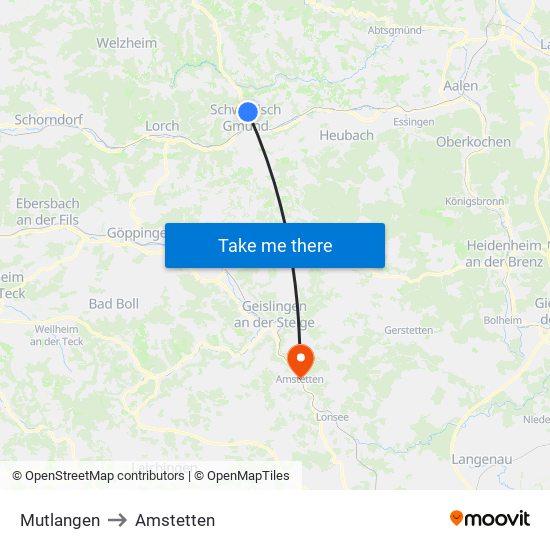 Mutlangen to Amstetten map