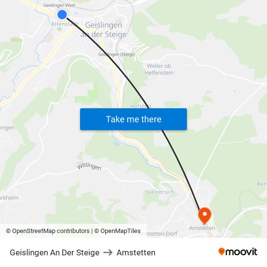 Geislingen An Der Steige to Amstetten map