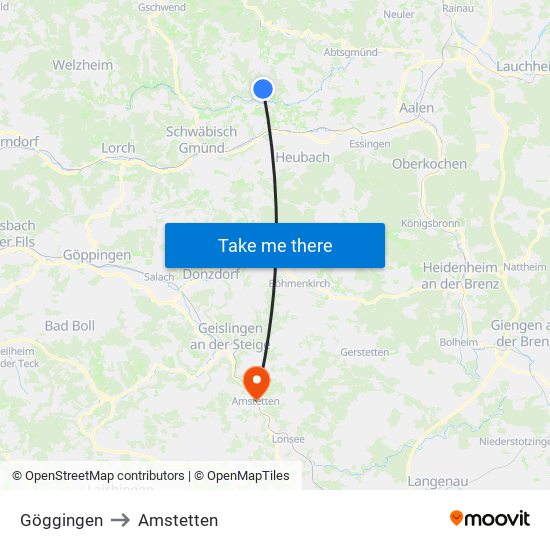 Göggingen to Amstetten map