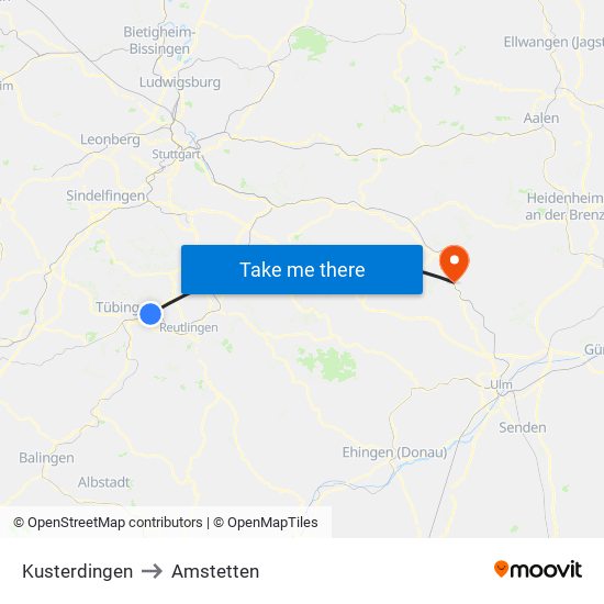 Kusterdingen to Amstetten map