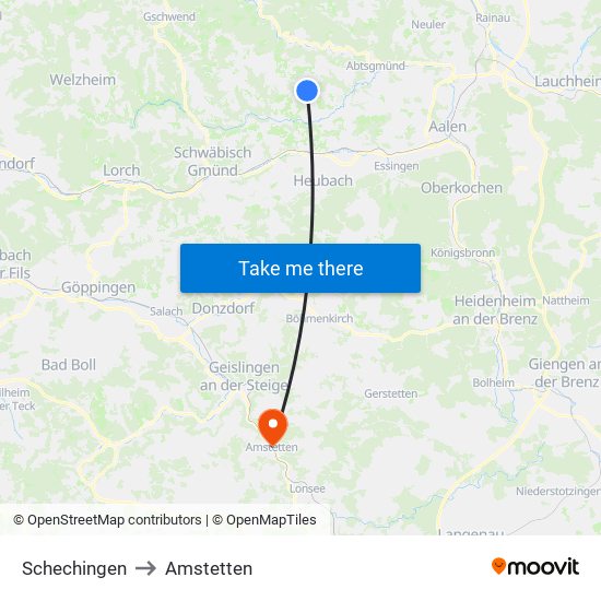 Schechingen to Amstetten map