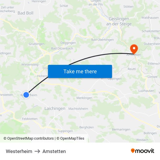 Westerheim to Amstetten map