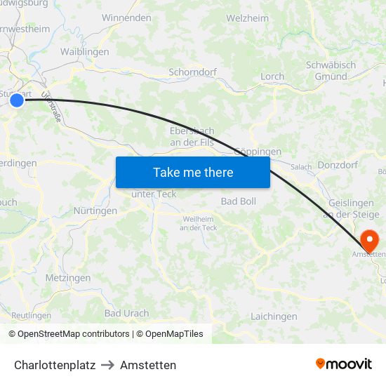 Charlottenplatz to Amstetten map