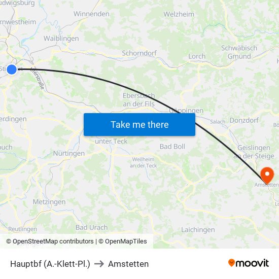 Hauptbf (A.-Klett-Pl.) to Amstetten map