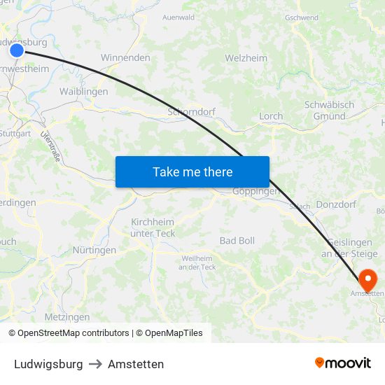 Ludwigsburg to Amstetten map