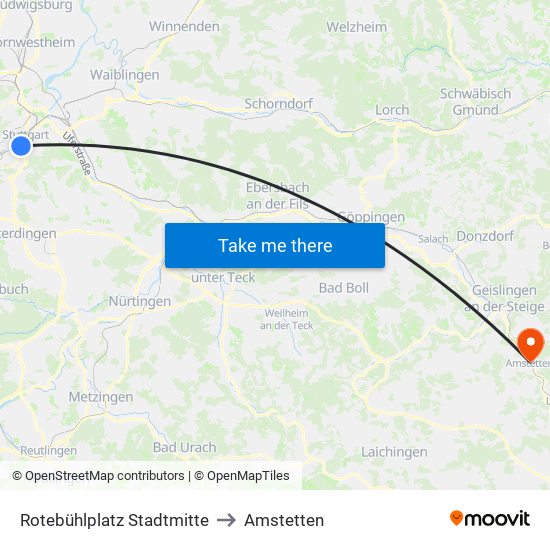 Rotebühlplatz Stadtmitte to Amstetten map