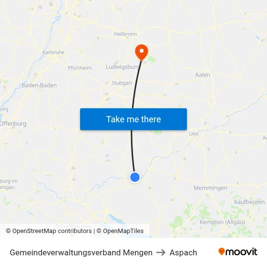 Gemeindeverwaltungsverband Mengen to Aspach map