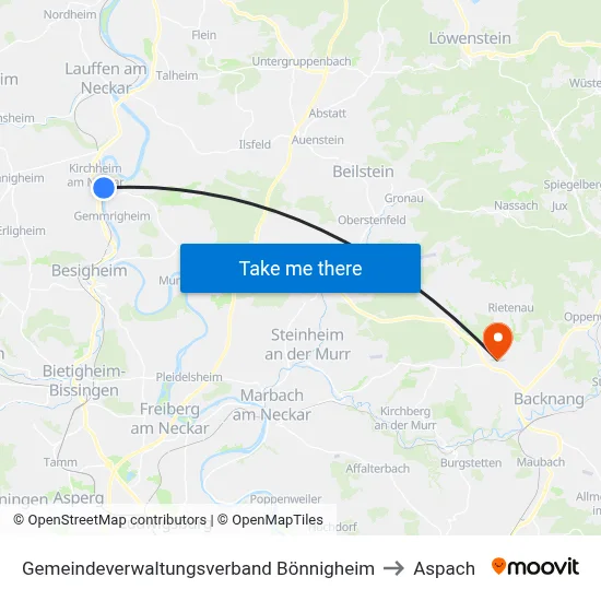 Gemeindeverwaltungsverband Bönnigheim to Aspach map