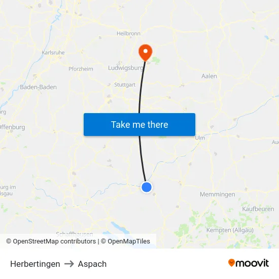Herbertingen to Aspach map