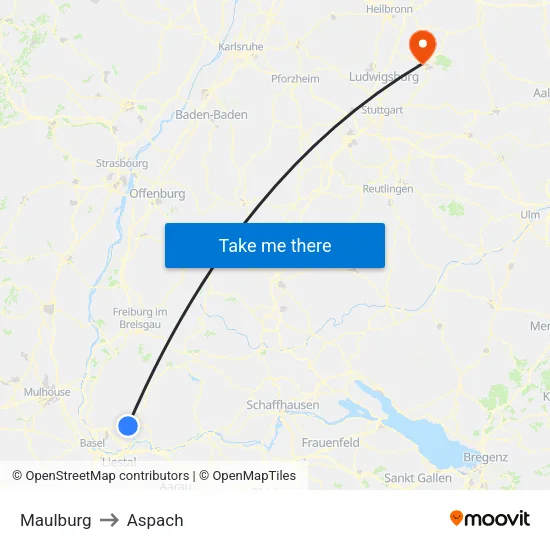 Maulburg to Aspach map