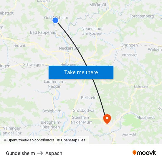 Gundelsheim to Aspach map