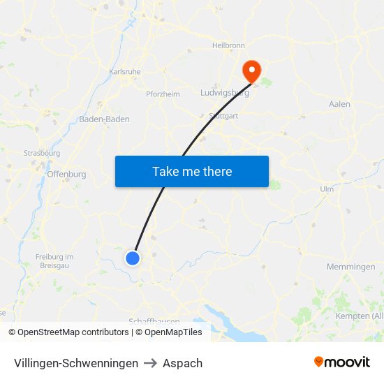 Villingen-Schwenningen to Aspach map