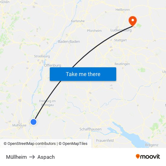 Müllheim to Aspach map