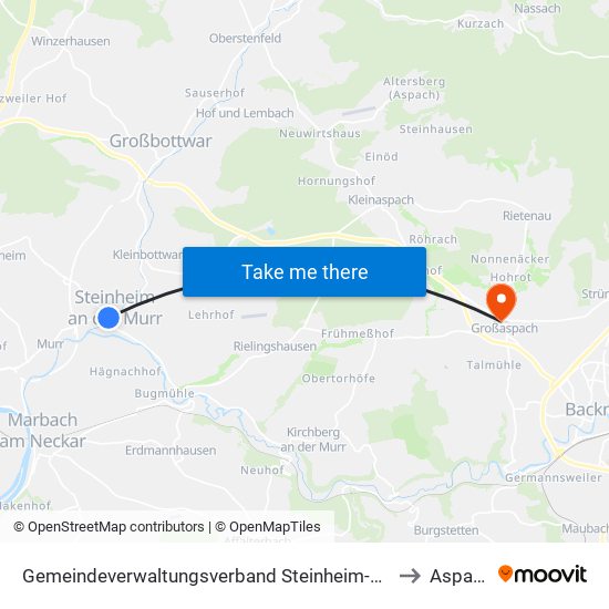 Gemeindeverwaltungsverband Steinheim-Murr to Aspach map