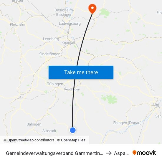 Gemeindeverwaltungsverband Gammertingen to Aspach map